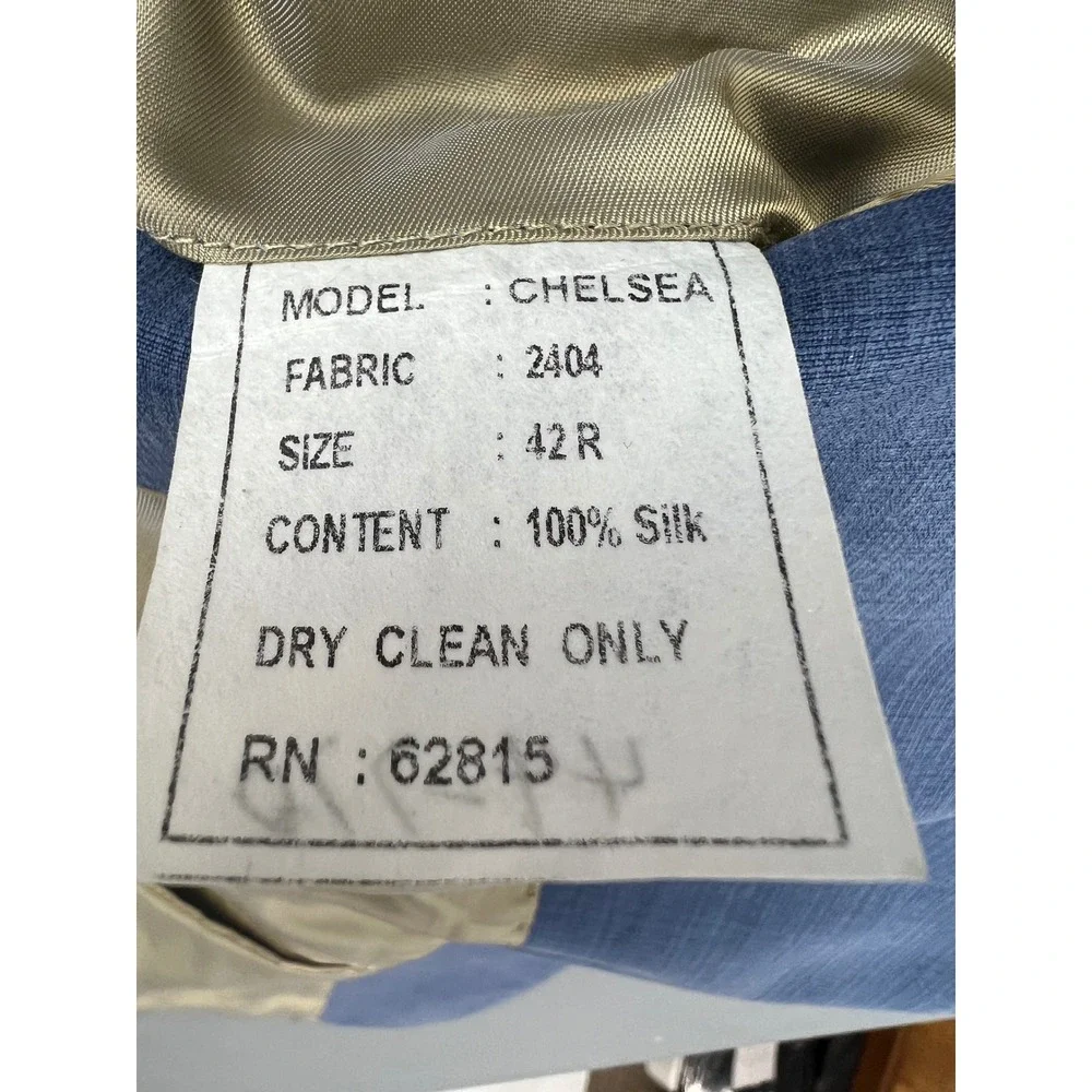 Ibiza Silk Blazer Mens 42R Blue Chelsea Sport Coat Jacket 2 Button Solid Good